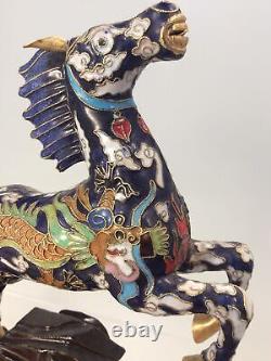 Vintage Clossione old china horse gilded with colorful dragon, filigree enamled