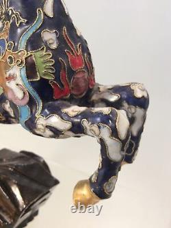 Vintage Clossione old china horse gilded with colorful dragon, filigree enamled