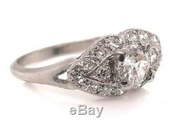 Vintage Diamond Engagement Ring 1ct Old Euro Platinum Antique Art Deco