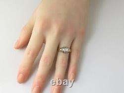 Vintage Diamond Ring Old European Cut 14K Yellow Gold Etched Antique Jewelry