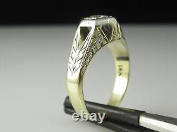 Vintage Diamond Ring Old European Cut 14K Yellow Gold Etched Antique Jewelry