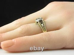 Vintage Diamond Ring Old European Cut 14K Yellow Gold Etched Antique Jewelry