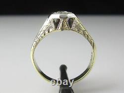 Vintage Diamond Ring Old European Cut 14K Yellow Gold Etched Antique Jewelry