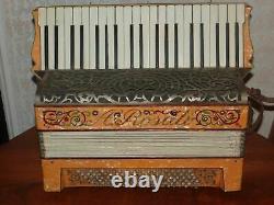 Vintage Early Rosati Accordion with Case Old Antique Wooden Mother of Pearl