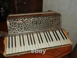 Vintage Early Rosati Accordion with Case Old Antique Wooden Mother of Pearl