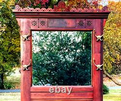 Vintage Hall Tree Bench Mirror Mahogany Wood Antique Old Victorian Furniture