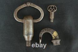 Vintage Iron Padlock Antique Old Handmade Scorpion Shape Lock Screw Style Key