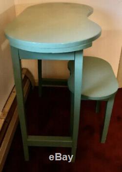 Vintage Kidney Shaped Desk Dressing Table Vanity with Matching Stool & Old Label