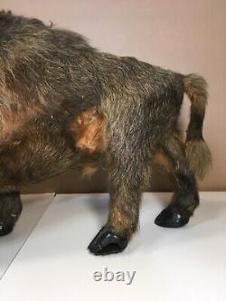 Vintage MCM ANTIQUE FUR-COVERED BISON BUFFALO 18-INCH FIGURE YELLOW EYES OLD