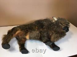 Vintage MCM ANTIQUE FUR-COVERED BISON BUFFALO 18-INCH FIGURE YELLOW EYES OLD