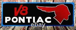 Vintage Metal Old Antique Style PONTIAC V8 CHIEF Gas Oil Hand Painted AUTO SIGN