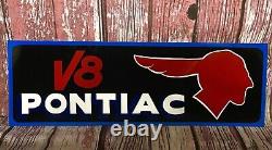 Vintage Metal Old Antique Style PONTIAC V8 CHIEF Gas Oil Hand Painted AUTO SIGN