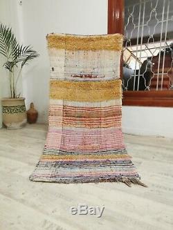 Vintage Moroccan Handmade Rug Old Berber Boucherouite Azilal Rug 6' x 2'62 Feet