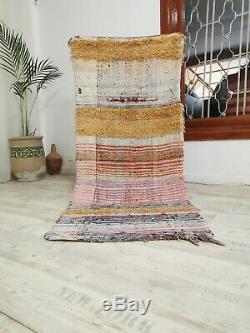 Vintage Moroccan Handmade Rug Old Berber Boucherouite Azilal Rug 6' x 2'62 Feet