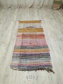 Vintage Moroccan Handmade Rug Old Berber Boucherouite Azilal Rug 6' x 2'62 Feet