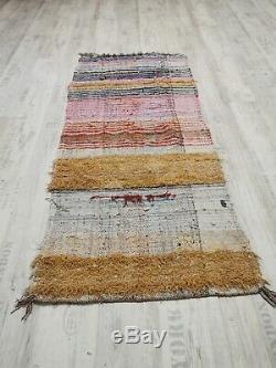 Vintage Moroccan Handmade Rug Old Berber Boucherouite Azilal Rug 6' x 2'62 Feet