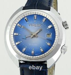 Vintage New Old Stock VIALUX Super-Shock Date Alarm All Swiss Mens Wrist Watch