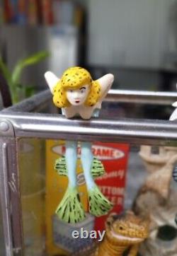 Vintage Old Antique Aquarium Fishbowl Ceramic Bisque Hanging Frog Girl Mermaid