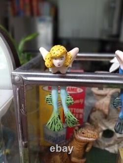 Vintage Old Antique Aquarium Fishbowl Ceramic Bisque Hanging Frog Girl Mermaid