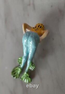 Vintage Old Antique Aquarium Fishbowl Ceramic Bisque Hanging Frog Girl Mermaid