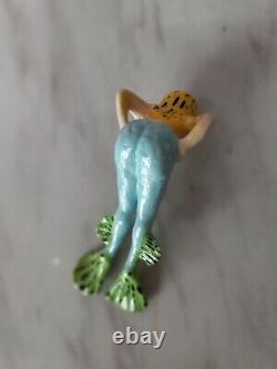 Vintage Old Antique Aquarium Fishbowl Ceramic Bisque Hanging Frog Girl Mermaid