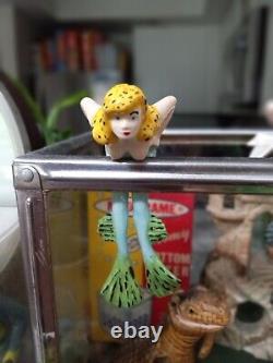 Vintage Old Antique Aquarium Fishbowl Ceramic Bisque Hanging Frog Girl Mermaid