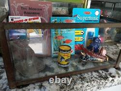 Vintage Old Antique Aquarium Fishbowl Fishtank Set Up 4 Gallon Size & Extras