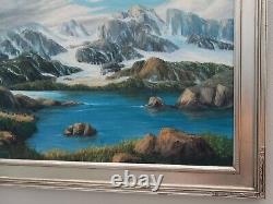 Vintage Old Antique Beautiful Oil Painting Alaska mountain Lake Glacier Tundra