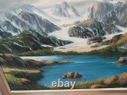 Vintage Old Antique Beautiful Oil Painting Alaska mountain Lake Glacier Tundra