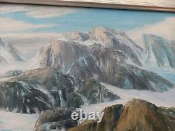 Vintage Old Antique Beautiful Oil Painting Alaska mountain Lake Glacier Tundra