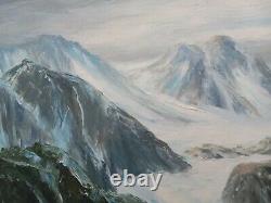 Vintage Old Antique Beautiful Oil Painting Alaska mountain Lake Glacier Tundra