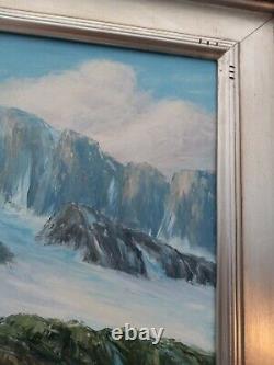 Vintage Old Antique Beautiful Oil Painting Alaska mountain Lake Glacier Tundra