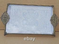 Vintage Old Antique Brass 12 x 8 decorative tray display glass dressing table