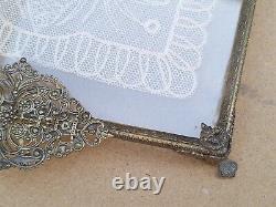 Vintage Old Antique Brass 12 x 8 decorative tray display glass dressing table