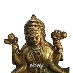 Vintage Old Antique Brass Engraved Work Hindu Goddess Laxmi Jii Figure / Statue
