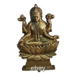 Vintage Old Antique Brass Engraved Work Hindu Goddess Laxmi Jii Figure / Statue