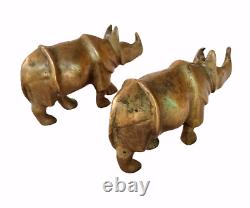 Vintage Old Antique Brass Fine Handcrafted Beautiful Rhino Pair Figure / Statue