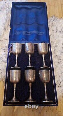 Vintage Old Antique Brass Goblet Cup Set 6 Arabian Middle Eastern boxed large