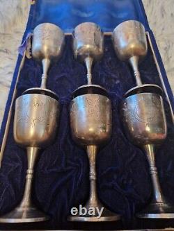 Vintage Old Antique Brass Goblet Cup Set 6 Arabian Middle Eastern boxed large