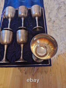 Vintage Old Antique Brass Goblet Cup Set 6 Arabian Middle Eastern boxed large