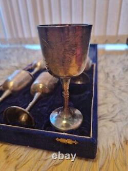 Vintage Old Antique Brass Goblet Cup Set 6 Arabian Middle Eastern boxed large