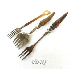 Vintage Old Antique Brass Handcrafted Engraved Victorian Stag Handle Fork Spoon