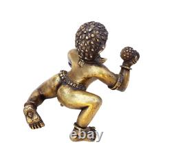 Vintage Old Antique Brass Rare Big Laddu Gopal God Baby Krishna Statue / Figure