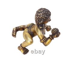 Vintage Old Antique Brass Rare Big Laddu Gopal God Baby Krishna Statue / Figure