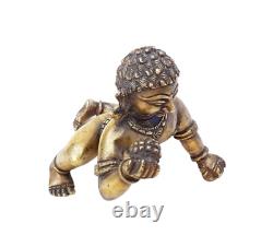 Vintage Old Antique Brass Rare Big Laddu Gopal God Baby Krishna Statue / Figure