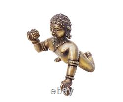 Vintage Old Antique Brass Rare Big Laddu Gopal God Baby Krishna Statue / Figure