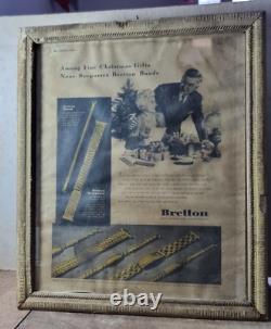 Vintage Old Antique Bretton Watch Band Adv. Litho. Paper Print With Wooden Frame