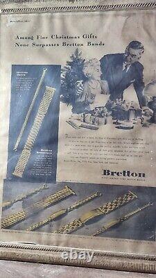 Vintage Old Antique Bretton Watch Band Adv. Litho. Paper Print With Wooden Frame