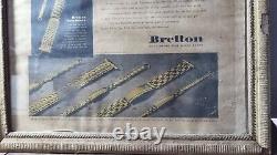 Vintage Old Antique Bretton Watch Band Adv. Litho. Paper Print With Wooden Frame