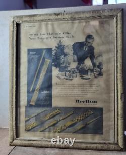 Vintage Old Antique Bretton Watch Band Adv. Litho. Paper Print With Wooden Frame